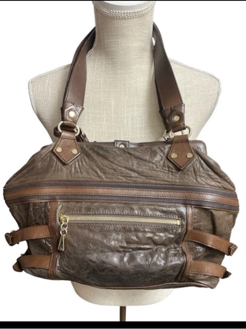 L.A.M.B. BY GWEN STEFANI BROWN LEATHER SATCHEL LUXURY DESIGNER HANDBAG VTG - Picture 3 of 15